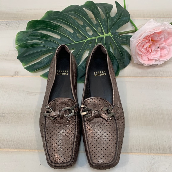 Stuart Weitzman Metallic Perforated Loafer 7.5 - Picture 5 of 11